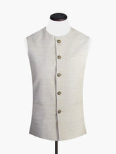 Beige Textured Waistcoat With Round Collar