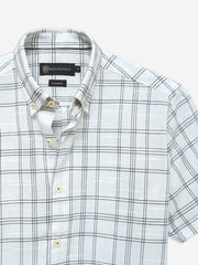 Beige & Black Linen Checkered Half Sleeve Shirt