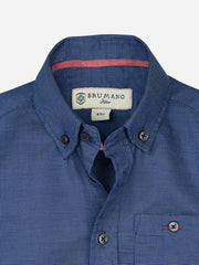 Blue & White Dobby Casual Long Sleeve Shirt