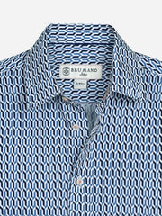 Blue Geometric Pattern Casual Long Sleeve Shirt