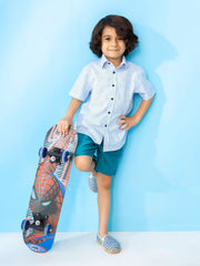 Blue & White Printed Short Sleeve Casual Shirt