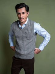 Anthracite Blue Sleeveless Cable Knitted Sweater