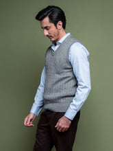 Anthracite Blue Sleeveless Cable Knitted Sweater