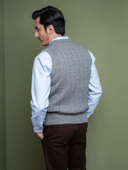 Anthracite Blue Sleeveless Cable Knitted Sweater