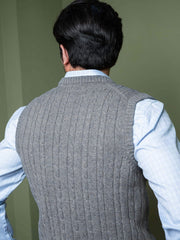 Anthracite Blue Sleeveless Cable Knitted Sweater