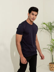 Basic Navy Blue Crew Neck T-Shirt
