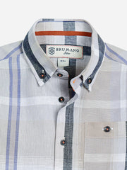 Beige Large Check Short Sleeve Casual Shirt