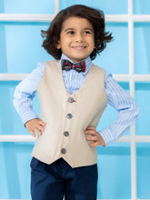 Beige Linen Textured Suit Vest With Bow