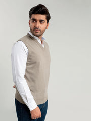 Beige Sleeveless V-Neck Sweater