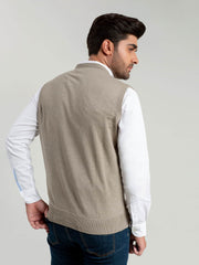 Beige Sleeveless V-Neck Sweater