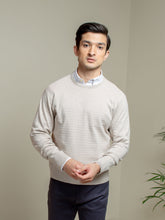 Beige Striped Crew Neck Jumper