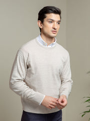 Beige Striped Crew Neck Jumper