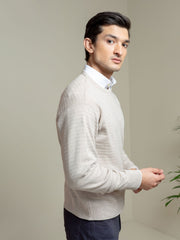 Beige Striped Crew Neck Jumper