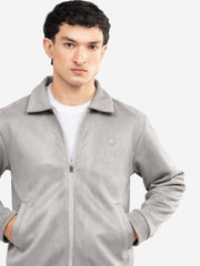 Beige Suede Casual Collar Jacket