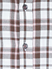Beige & Brown Checkered Inside Button Down Collar Shirt