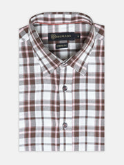 Beige & Brown Checkered Inside Button Down Collar Shirt