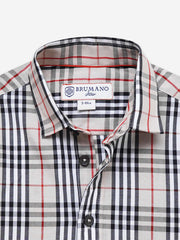 Beige Large Checkered Long Sleeve Shirt - Junior