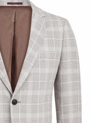 Beige Linen Checkered Casual Blazer