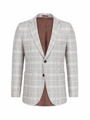 Beige Linen Checkered Casual Blazer