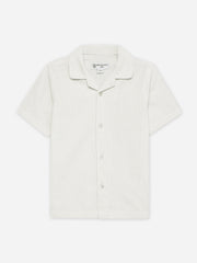 Beige Seersucked Casual Cuban Collar Shirt - Junior