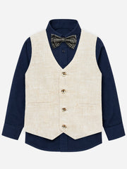 Beige Structured Formal Vest With Bow - Junior