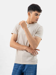 Beige 100% Combed Cotton Crew Neck T-Shirt