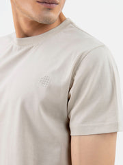 Beige 100% Combed Cotton Crew Neck T-Shirt