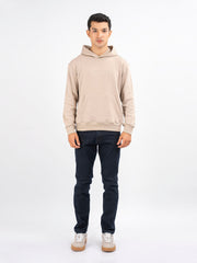 Beige Embroidered Relaxed Fit Hoodie