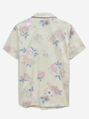 Beige Printed Floral Printed Cuban Collar Shirt