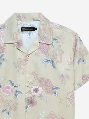 Beige Printed Floral Printed Cuban Collar Shirt