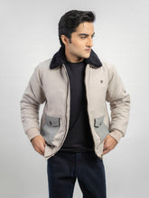 Beige Sherpa Collar Aviator Jacket With Cashmere Pockets