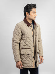 Beige Sportsquilt Long Jacket With Collar