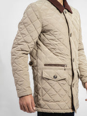 Beige Sportsquilt Long Jacket With Collar