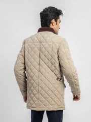 Beige Sportsquilt Long Jacket With Collar
