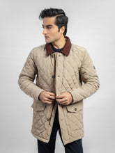 Beige Sportsquilt Long Jacket With Collar