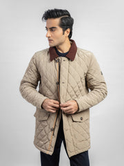 Beige Sportsquilt Long Jacket With Collar