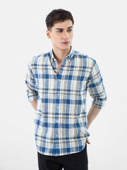Beige & Blue Linen Checkered Shirt