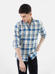 Beige & Blue Linen Checkered Shirt