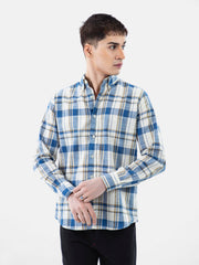 Beige & Blue Linen Checkered Shirt
