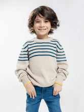 Beige & Blue Striped Casual Jumper