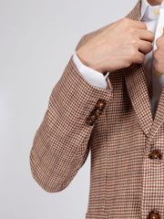 Beige & Maroon Houndstooth Wool Cashmere Blazer - Sartoria