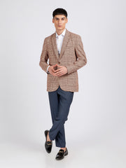 Beige & Maroon Houndstooth Wool Cashmere Blazer - Sartoria