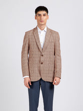 Beige & Maroon Houndstooth Wool Cashmere Blazer - Sartoria