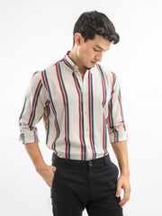 Beige & Red Bold Striped Button Down Shirt