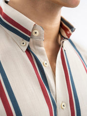 Beige & Red Bold Striped Button Down Shirt