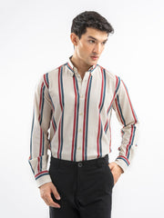 Beige & Red Bold Striped Button Down Shirt
