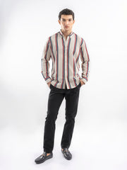 Beige & Red Bold Striped Button Down Shirt