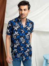 Black & Blue Viscose Printed Half Sleeve Shirt