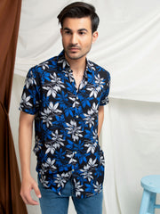 Black & Blue Viscose Printed Half Sleeve Shirt