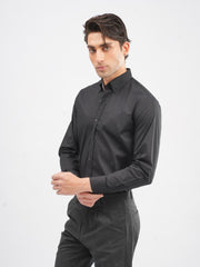 Black Button Down Shirt With Contrasting Collar Detail